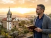 Eu Preciso Ir à Igreja Para Ser Salvo? O Que a Bíblia Realmente Ensina Preciso ir à igreja para ser salvo? Pessoa segurando uma Bíblia diante de uma igreja cristã refletindo sobre a salvação em Jesus Cristo.