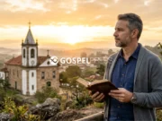 Eu Preciso Ir à Igreja Para Ser Salvo? O Que a Bíblia Realmente Ensina Preciso ir à igreja para ser salvo? Pessoa segurando uma Bíblia diante de uma igreja cristã refletindo sobre a salvação em Jesus Cristo.