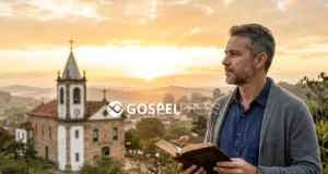 Eu Preciso Ir à Igreja Para Ser Salvo? O Que a Bíblia Realmente Ensina Preciso ir à igreja para ser salvo? Pessoa segurando uma Bíblia diante de uma igreja cristã refletindo sobre a salvação em Jesus Cristo.
